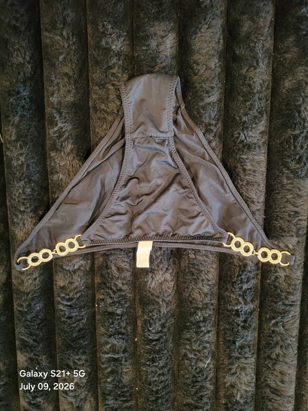 Black Bikini Bottom with Gold Chain Accent